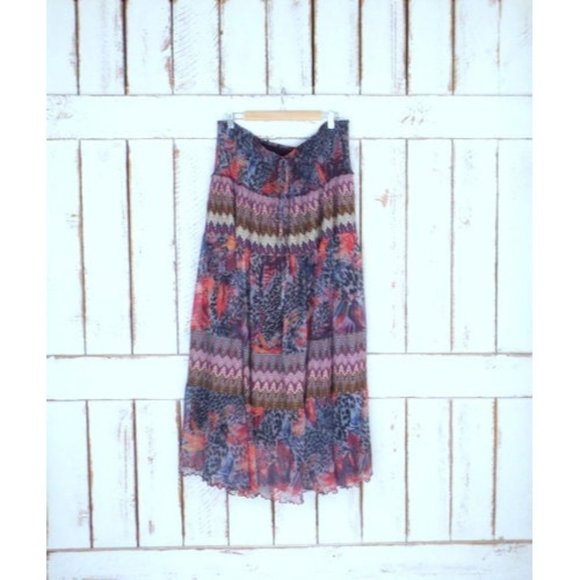 Vintage 90s sheer animal print floral knit Indian print boho maxi stretch skirt - Picture 1 of 5
